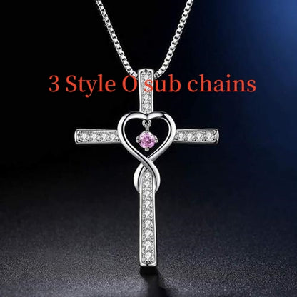 Infinity love cross necklace with zircon gemstone