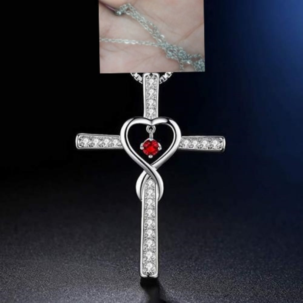 Infinity love cross pendant necklace detail shot