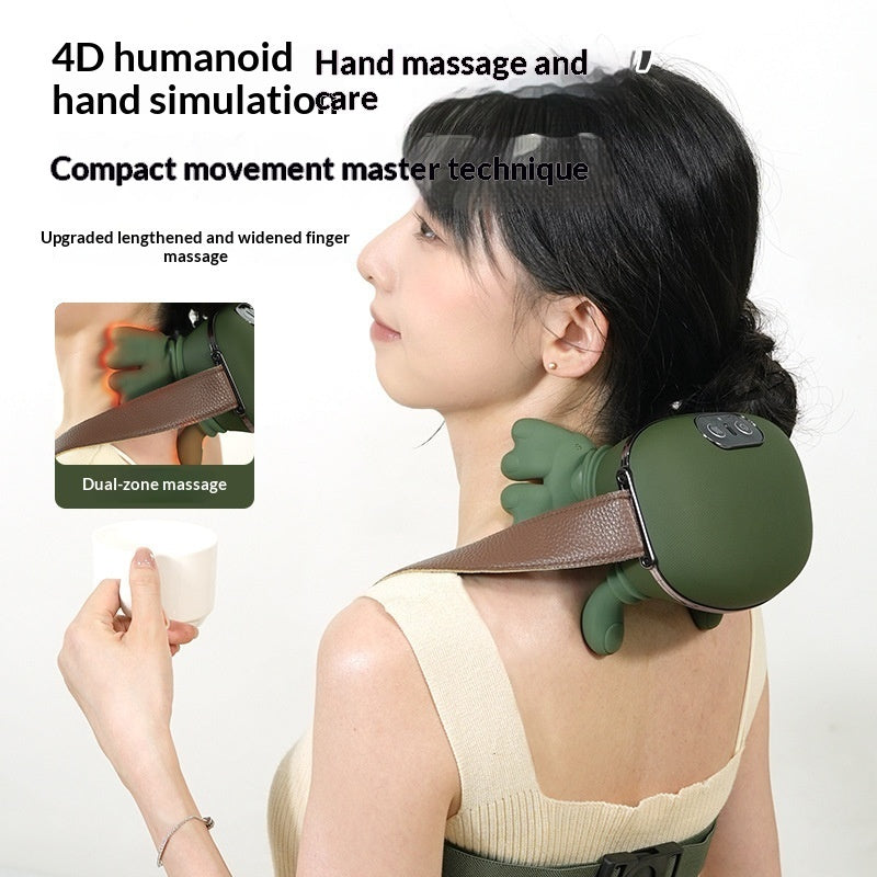 Electric trapezius massager on shoulders and neck"