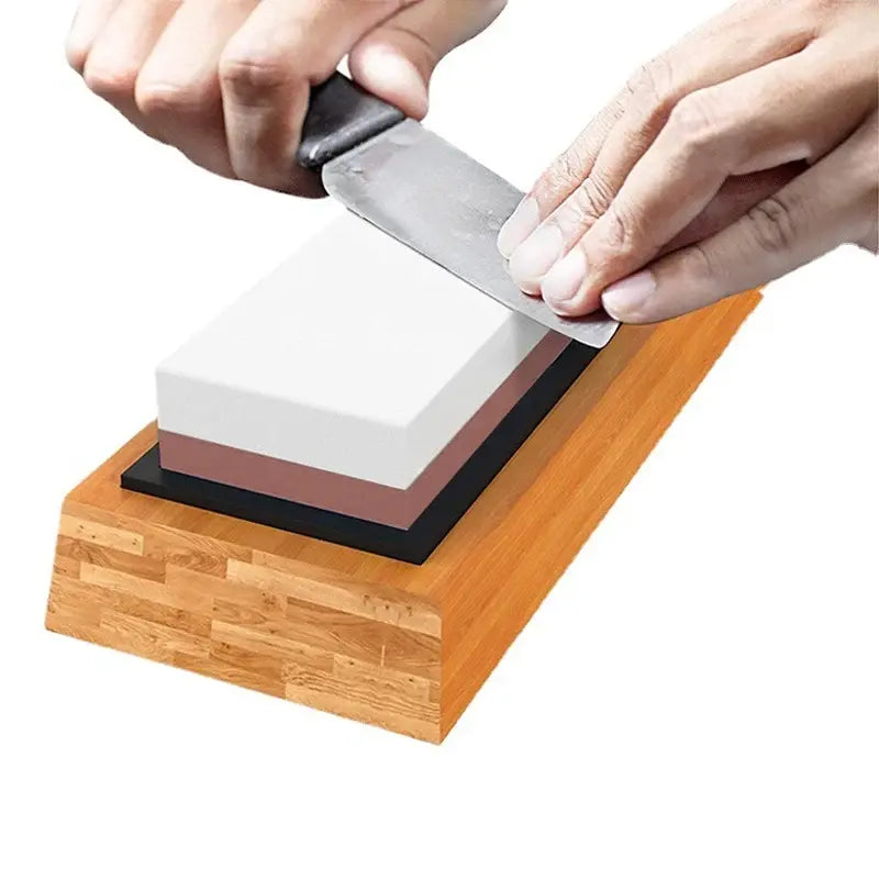 Professional kitchen knife sharpener with wooden base